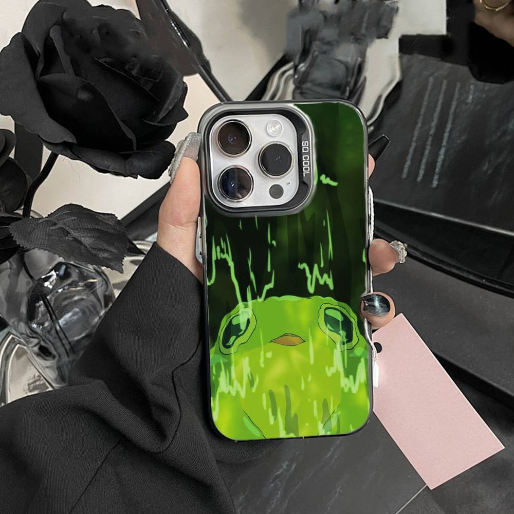 Frog Cartoon Phone Case For iPhone17, 16,15,14,13,12 Pro Max Black Candy Matte Shockproof Cover