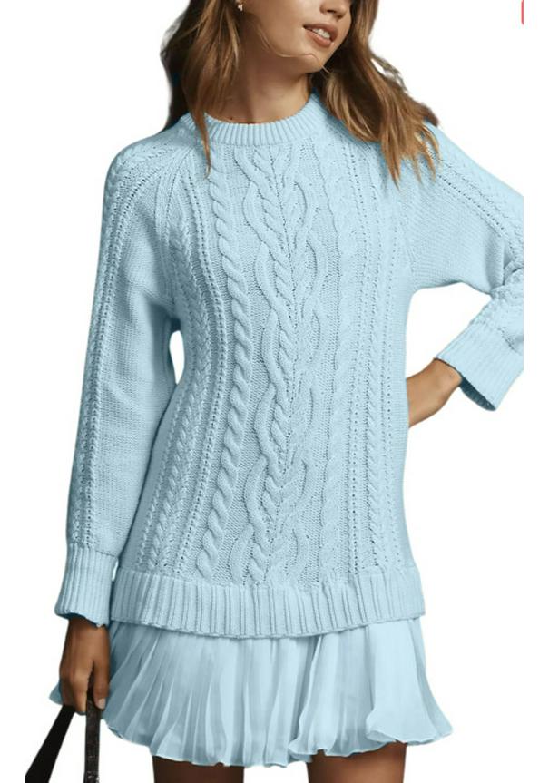 2025 Autumn/Winter Women's Wool Knit Sweater & Mini Skirt Patchwork Set