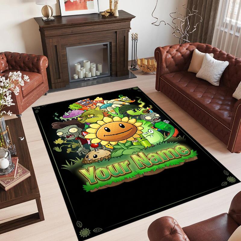 Personalized Crystal Velvet Carpet Custom Name Text,Plants vs. Zombies Anti Slip Area Rug For Home Decoration