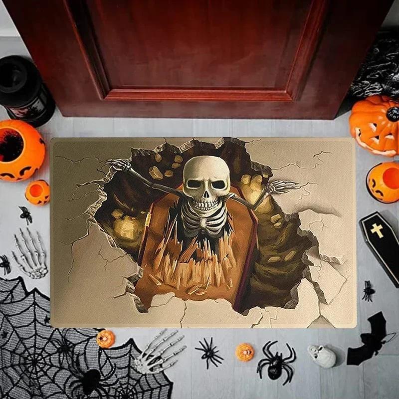 Halloween Skull Welcome Entrance Doormat Home Decoraions Carpet for Living Room Kitchen Non-slip Doormat Bathroom Foot Pad