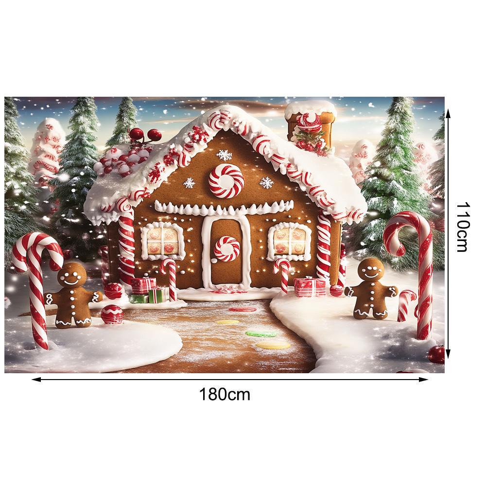 Gingerbread House With Snowy Tree Background Cloth 2025 Xmas New Year Party Decoration Supplies Photography Background Banner