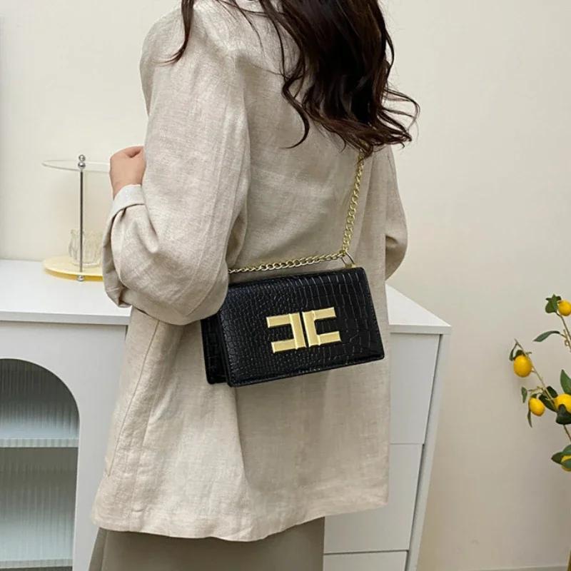 Luxury Designer Bags Simple Fashion Commute Small Square Bag Vintage Crocodile Pattern Fin Style Shoulder Crossbody Bag