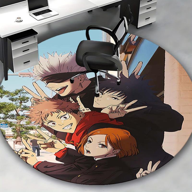 1pc Anime Cartoon Design Round Carpet Office Chair Mat, NonSlip Rug for Home Decor