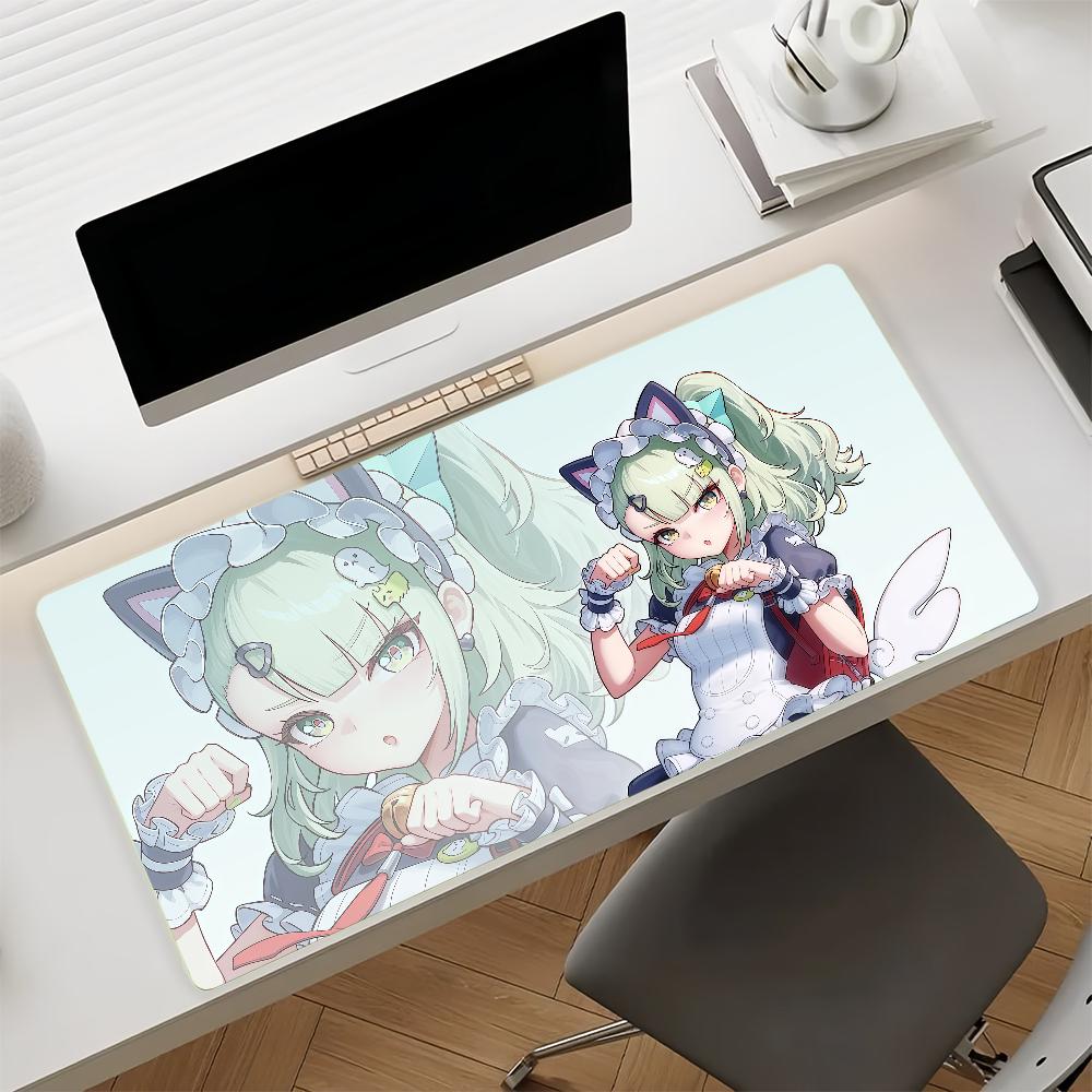 Gaming Mouse Pad Large Desk MatStitched Edges Neon Green Anime Girl with Bandages Print Keyboard Pad for Gamer Office Home
