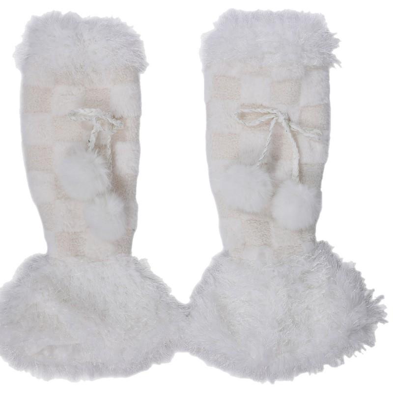 Y2K Fuzzy Leg Warmers With Pom Poms Chessboard Winter Thick Knit Tube Socks Women