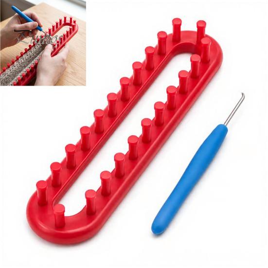 Adjustable Peg Loom Long Knitting Hook Set, Beginner for DIY Hat Rectangular Set Scarf Shawl, Plastic Yarn Weaving with Crochet