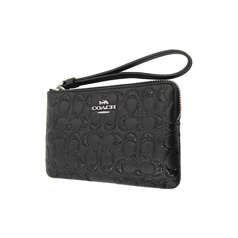 COACH Boxed 16 Presbyopic Embossed Zipper Closure Leather Coin Mahjong Bag Clutch Small Women's Black