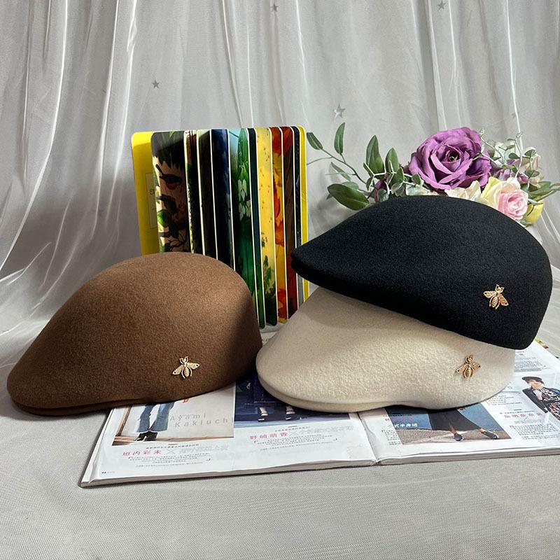 Little bee wool hat female tide retro British style INS temperament peaked cap male, thin high-end explosion