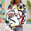 Women s Plus Size Long Sleeve Drawstring Hoodie Geometric Leaf Printed Pullover With Kangaroo Pocket