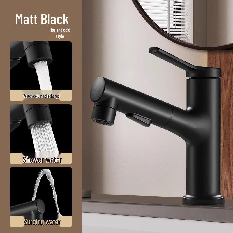 TLXT Элегантный черный круглый корпус Выдвижной смеситель для раковины