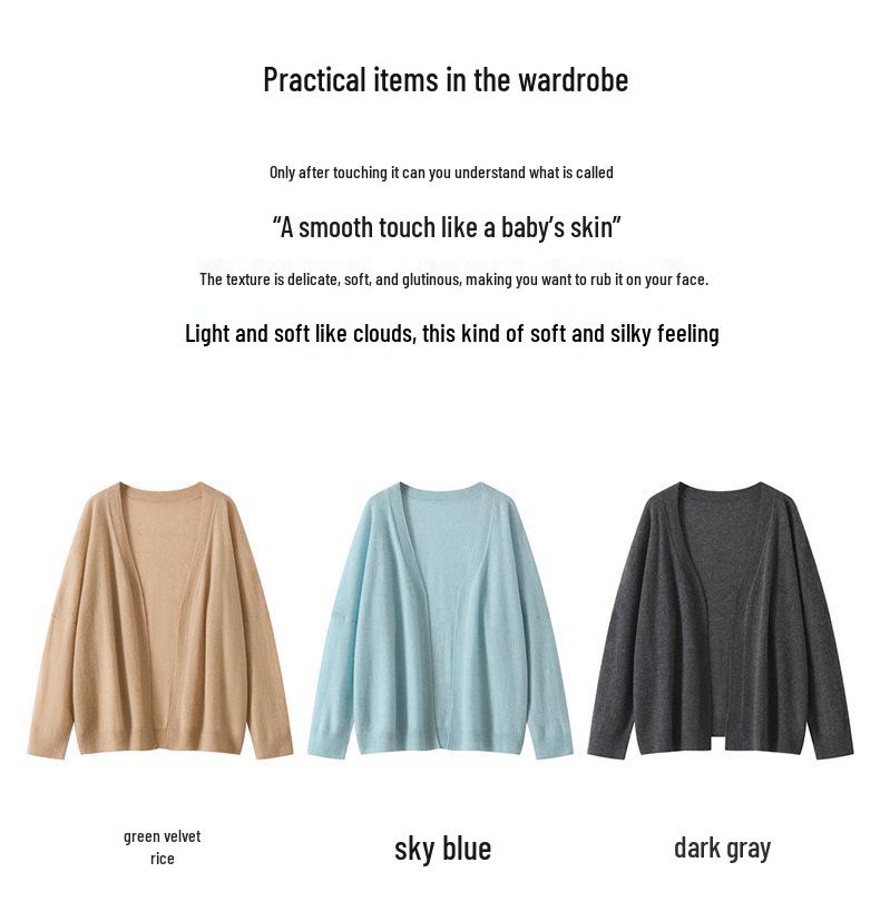 Women's V-Neck Cashmere & Mulberry Silk Cardigan - Solid Color, Loose Fit, Warm Knit Sweater Coat