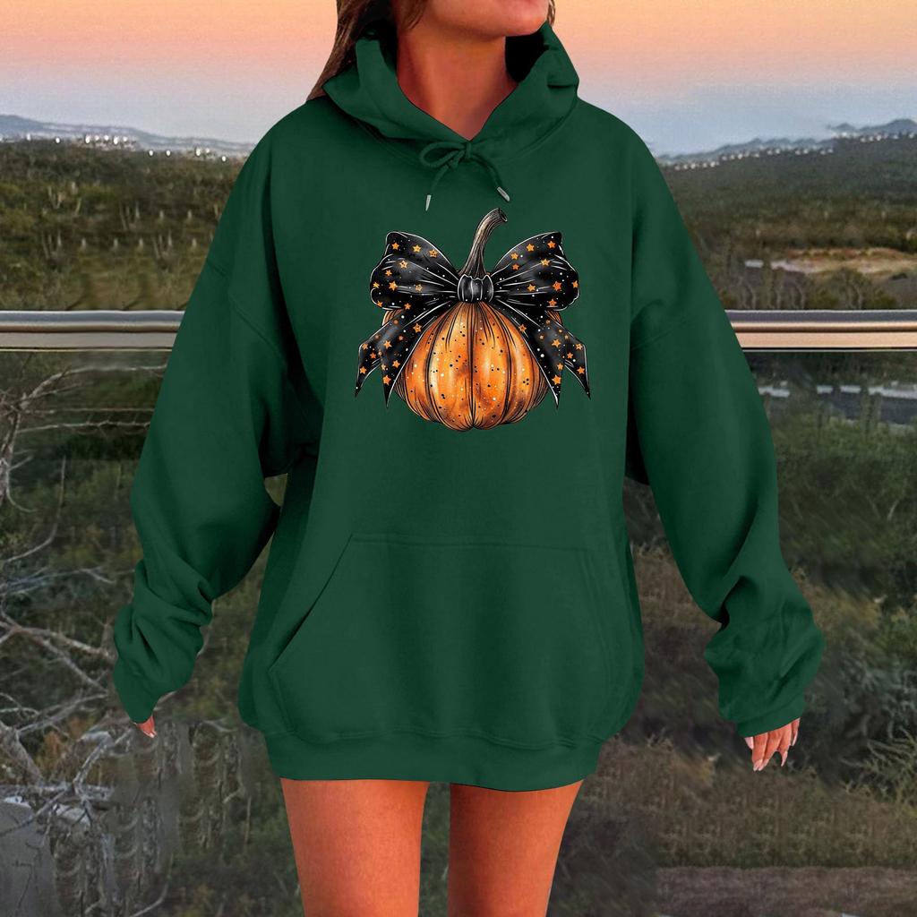 Women's Long-sleeved  Oversized Dropped Shoulder Sleeves Women's Hooded Halloween Print Plush Sweatshirt