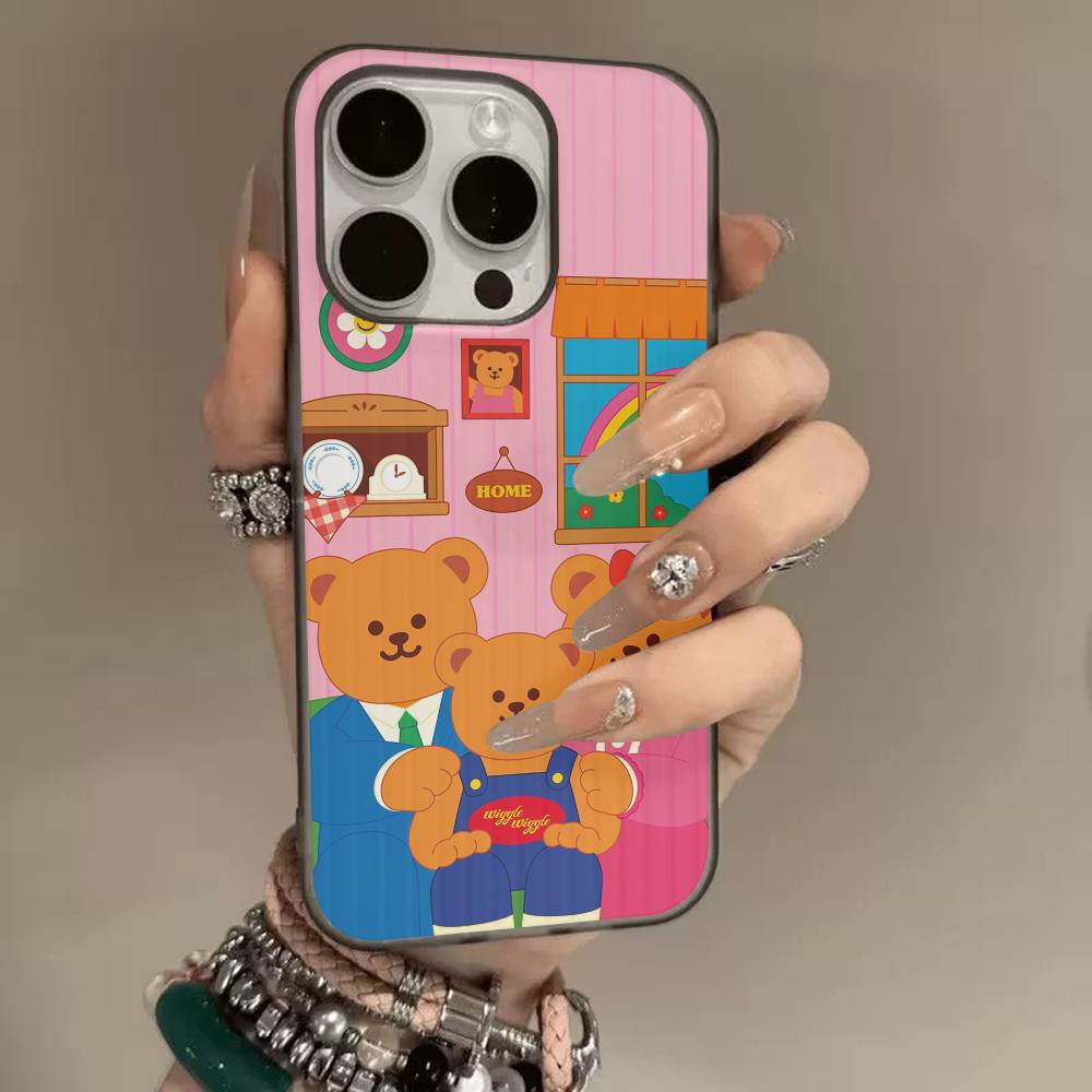Cartoon Cute bear Phone Case For iPhone 16 15 17 Pro Air 11 12 13 14 Pro Max Plus Soft Ripple Silicone Cover Shell