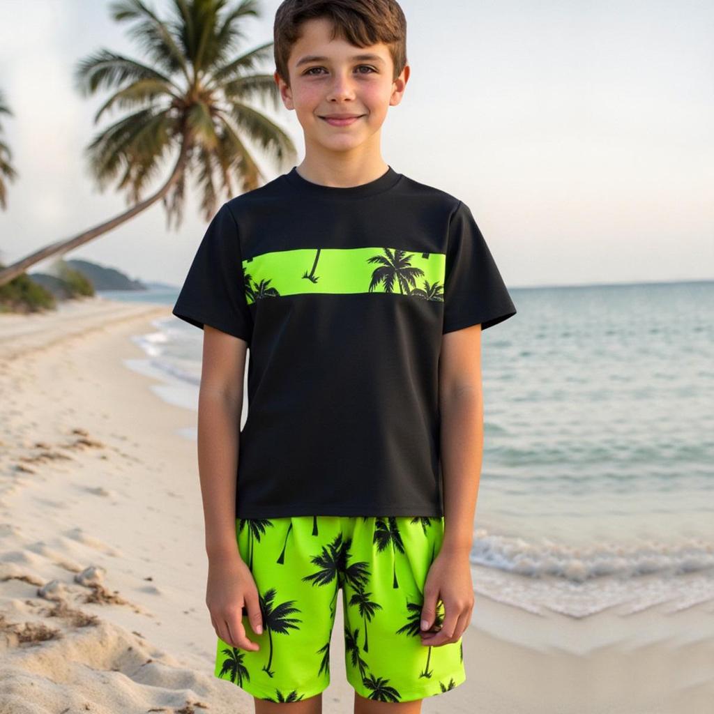 Chlapecká rychleschnoucí plavková souprava s ochranou proti slunci - Letní plážové šortky a plavky pro větší děti