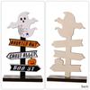 Halloween Wooden Tabletop Directional Sign Ghost Pumpkin Bat Freestanding Table Ornament Spooky Centerpiece Decor for Dining Table Party Holiday Gift
