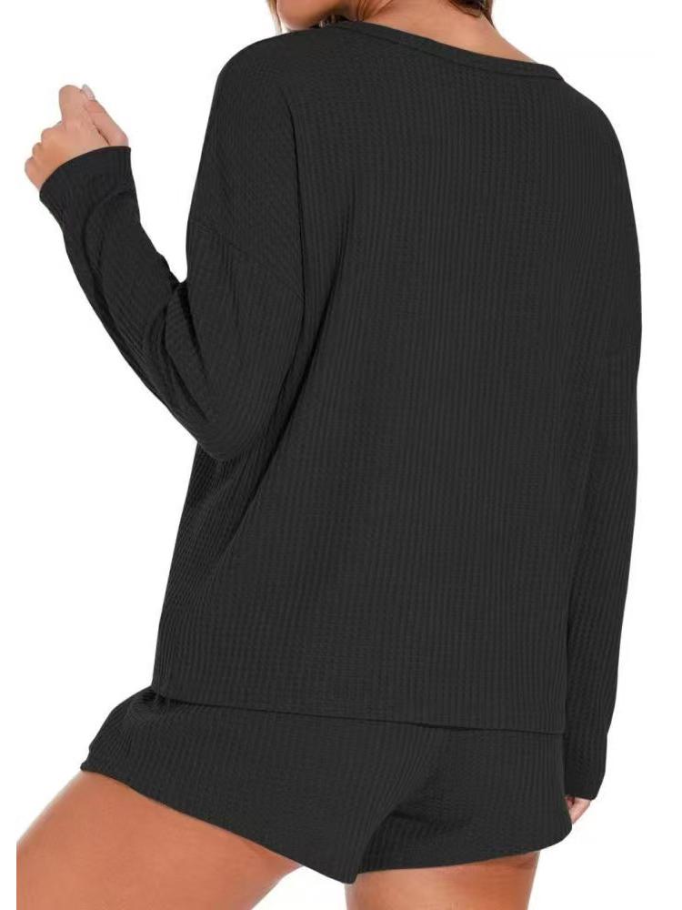 2025 Women's Solid Color Round Neck Casual Long Sleeve Pocket Set