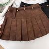 Retro Pleated Skirt Brown High Waist A Line Mini Skirt Vintage Style