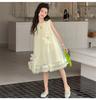 Girls' Summer Sweet Flower Dress Yarn Skirt 2026 New Mid To Large Girls' Princess Skirt Medium To Long Tank Top Skirt