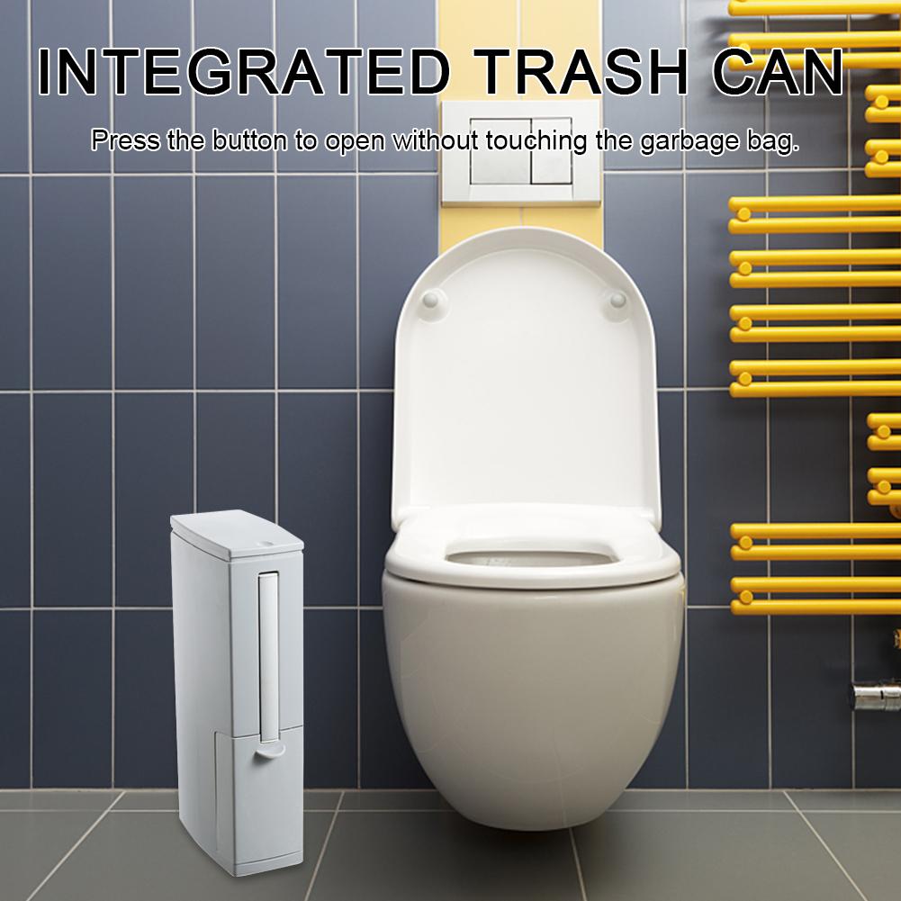 Integrated Trash Can and Toilet Brush Set Rectangular Toilet Brush and Waste Bin Set with Lid Multifunction Bathrom Accessories