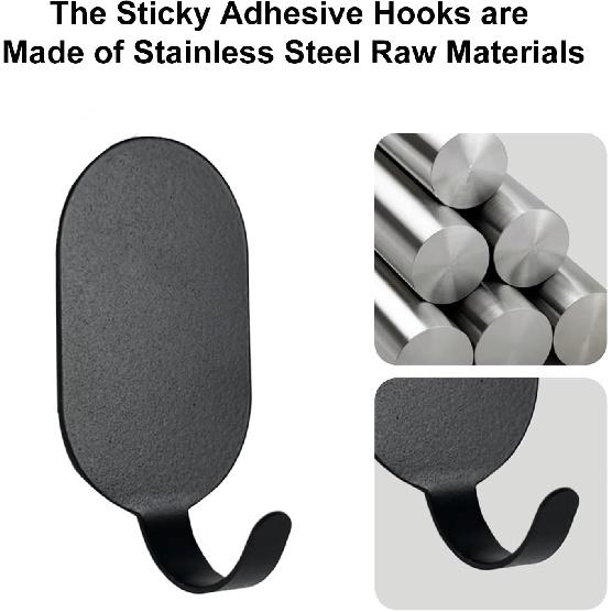 Sticky Adhesive Hooks for Hanging, Stainless Steel Hooks, Key Hooks, Towel Hooks, Coat Hooks, Command Hooks Wall Mount Hanger Door Hook Kitchen