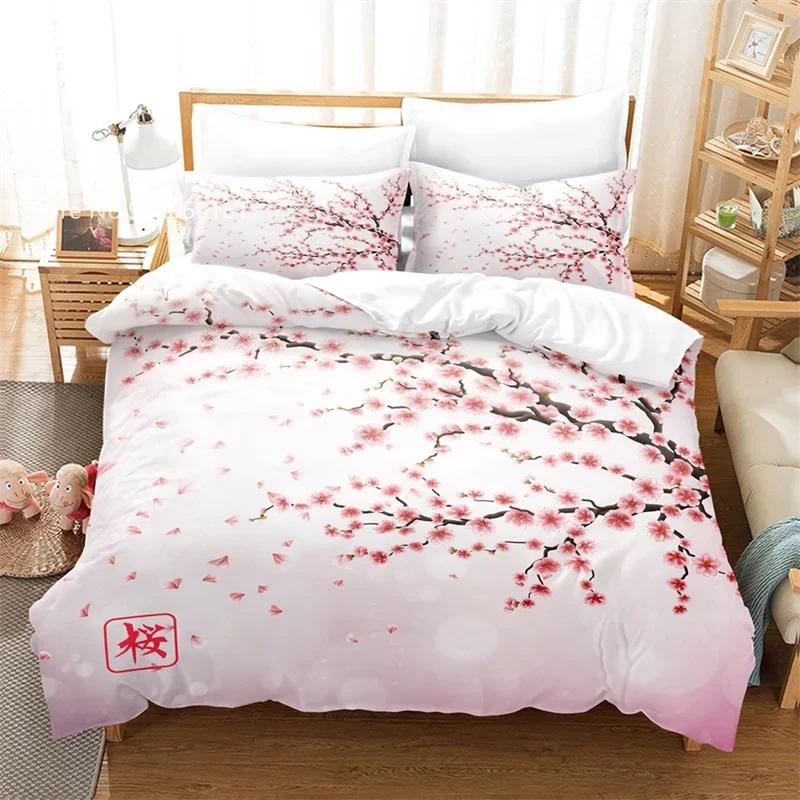 Plum Blossom Red Flower Floral Comfortable Duvet Quilt Cover Pillowcase Bedding Set Children Bedroom Decoration Home Textile