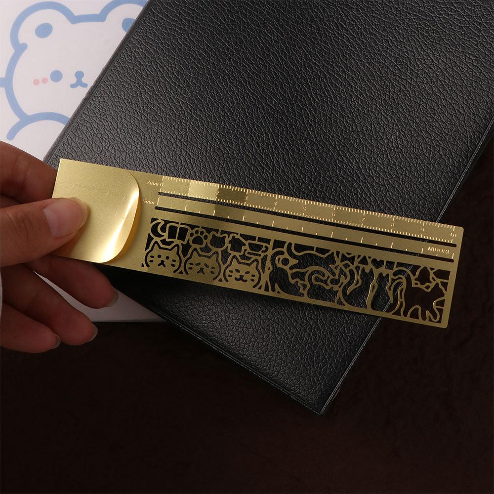 Double-Sided Cat Template Ruler Stationery Tool Metal Bookmark Cat Pattern Ruler Painting Drawing