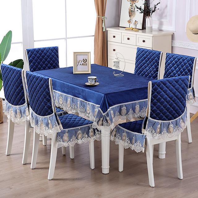 Samt Spitze Saum Tischdecke Esszimmer Stuhl Abdeckung Set Haushalt Stuhl Pad Bankett Wohnkultur Esstisch Rechteckige Tischdecke