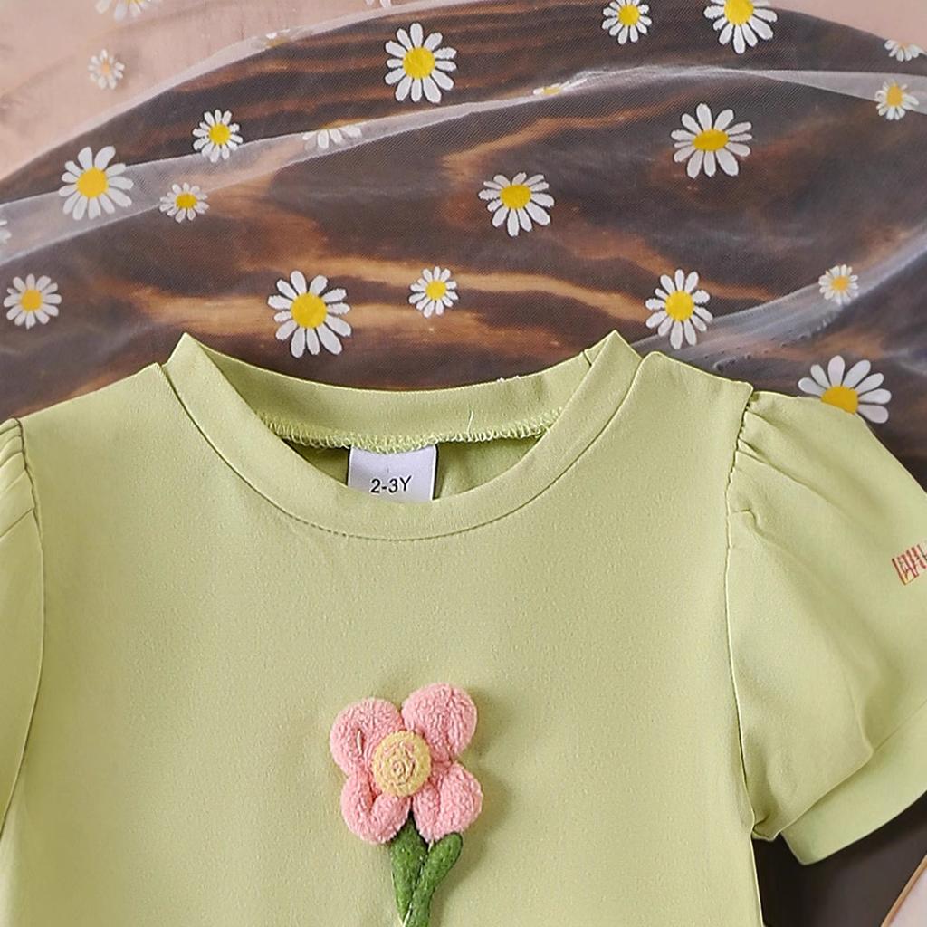 Süßes Mädchen Set Frühling/Sommer Kinder Dreidimensionale Blume Kurzarm Top + Culottes