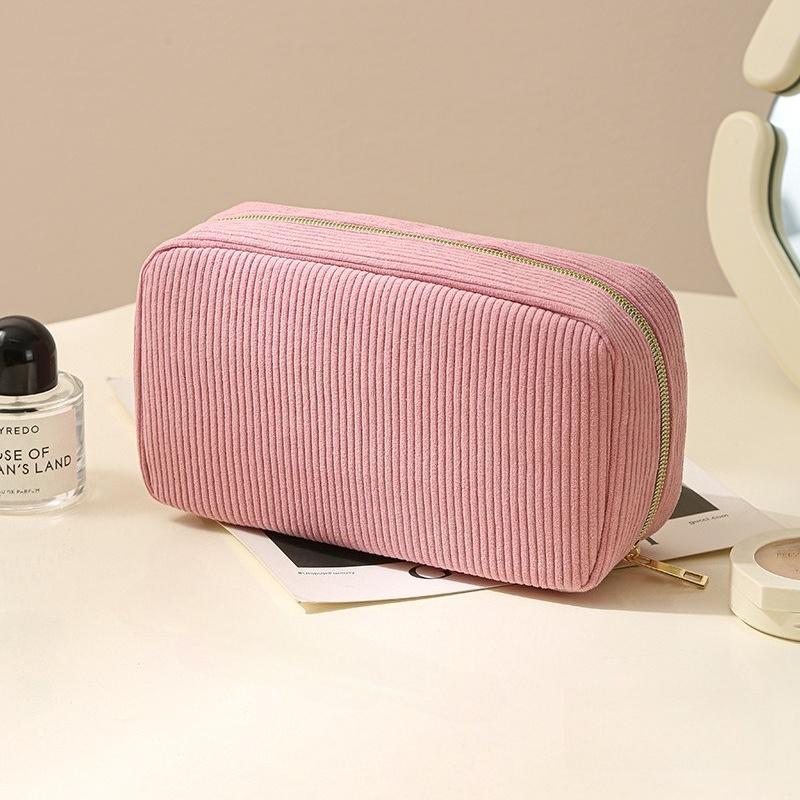 1pcs Minimalist Corduroy Makeup Bag Portable Clutch Large Capacity Travel Cosmetic Storage Bag Toiletry Pouch