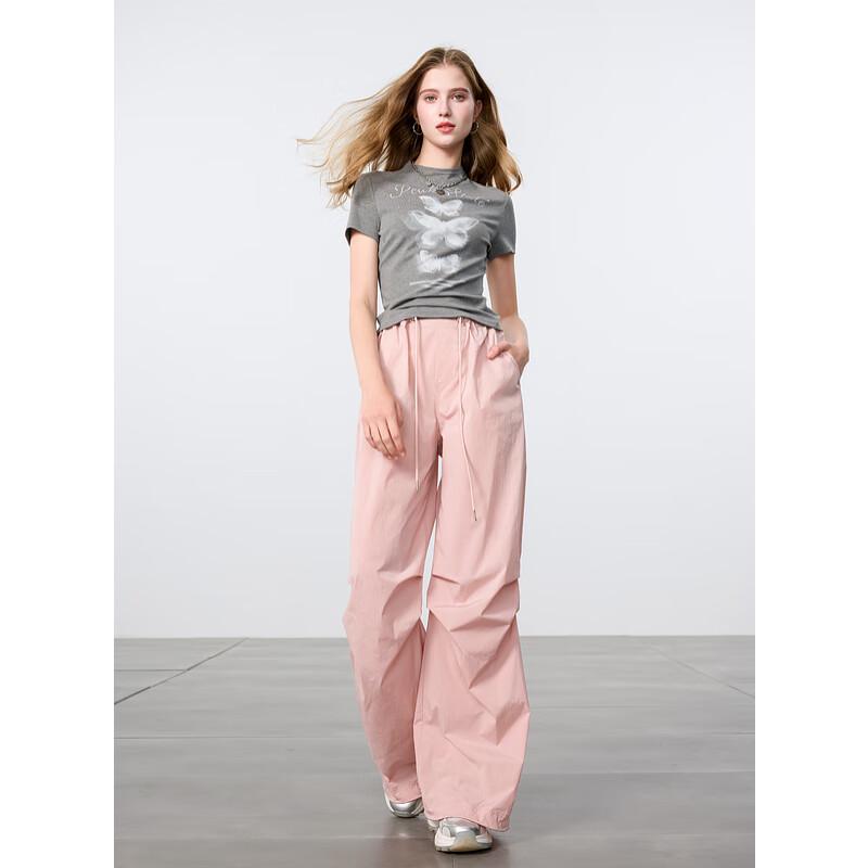 Sancai 2025 Spring High-Waisted Loose Cargo Parachute Pants