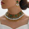 New Fashion Vintage For Woman Colorful Crystal Stone Sets Simulated Pearl Beads Necklace Earrings Set For Women