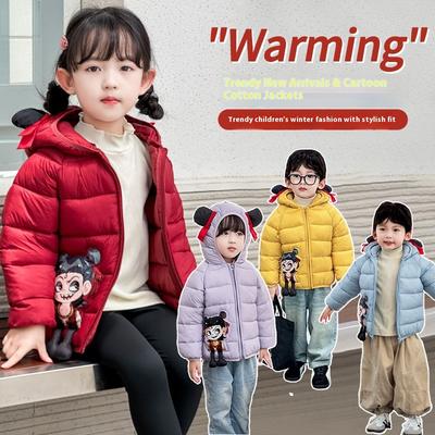 Children's Nezha Thickened Short Cotton-padded Clothes Autumn and Winter Boys' Cute Cartoon Print Coats Girls' Warm Hooded Jackets