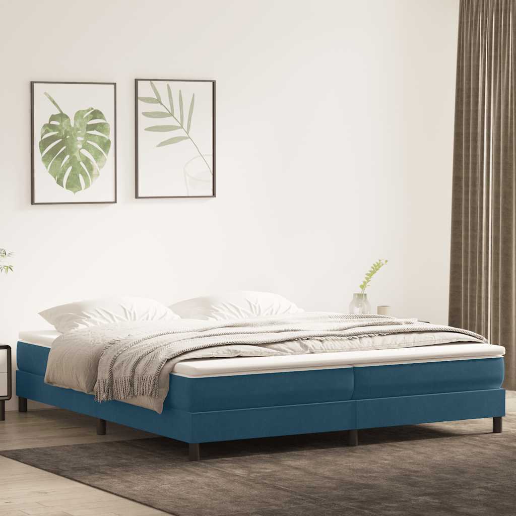 Box Spring Bed Without Mattress Dark Blue 200 X 220 Cm Velvet
