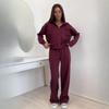 Sportswear Women's Solid Color Long Sleeve Zippered Cardigan Hooded Sweatshirt Lace-up Trousers Two-piece Set