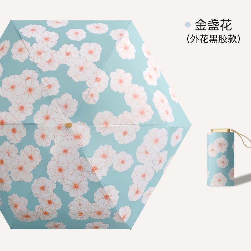 New Flat 60% Fold Pocket Umbrella, Sun Card Umbrella, Gold Glue Sun Protection and Anti-parasol, Small Fresh Umbrella, Women's Folding Umbrella.