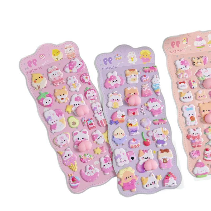 3D Puffy Animal Stickers Cute Rabbit Bear Soft Squishy Cartoon Decals For Kids Handmade Phone Case Notebook Diy Craft Decoration