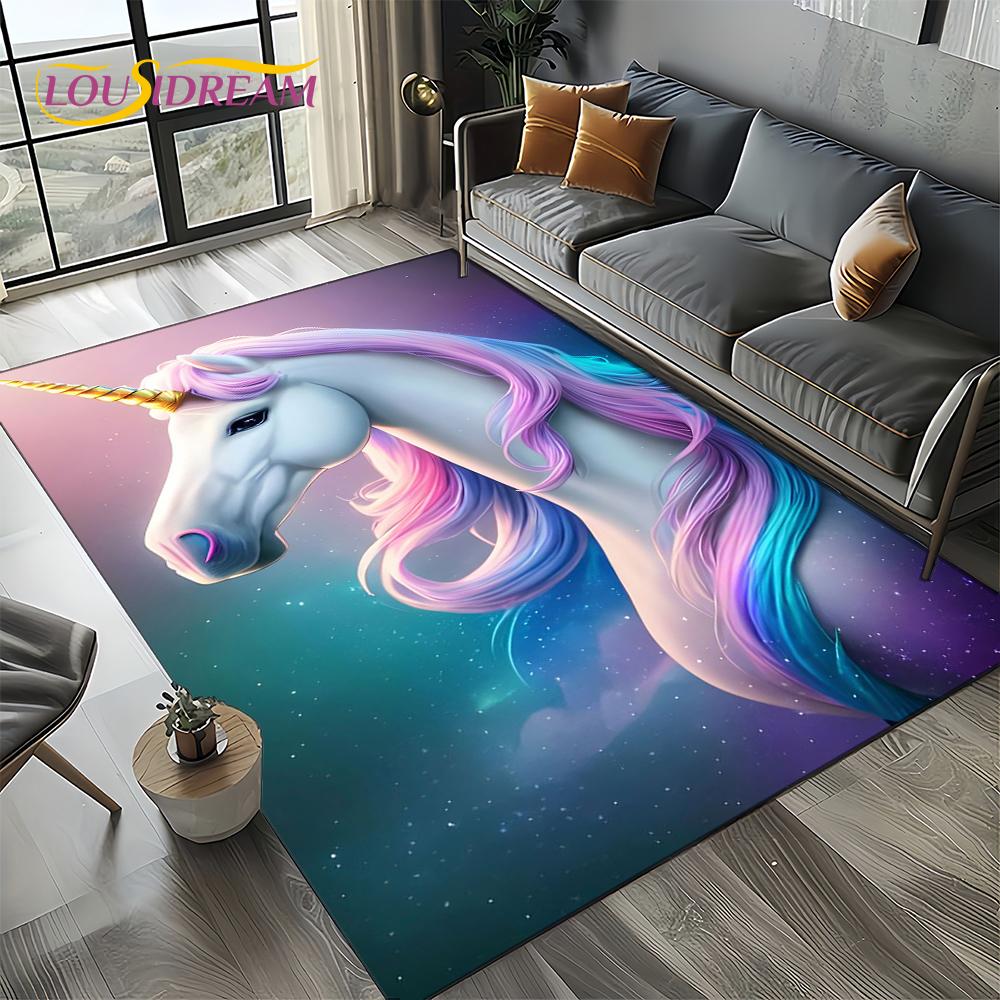 Unicorn Cartoon Cute 3D Dream Girl Carpet Rug for Living Room Bedroom Home Sofa Decoration,Kid Area Rug Non-slip Floor Mat Gift