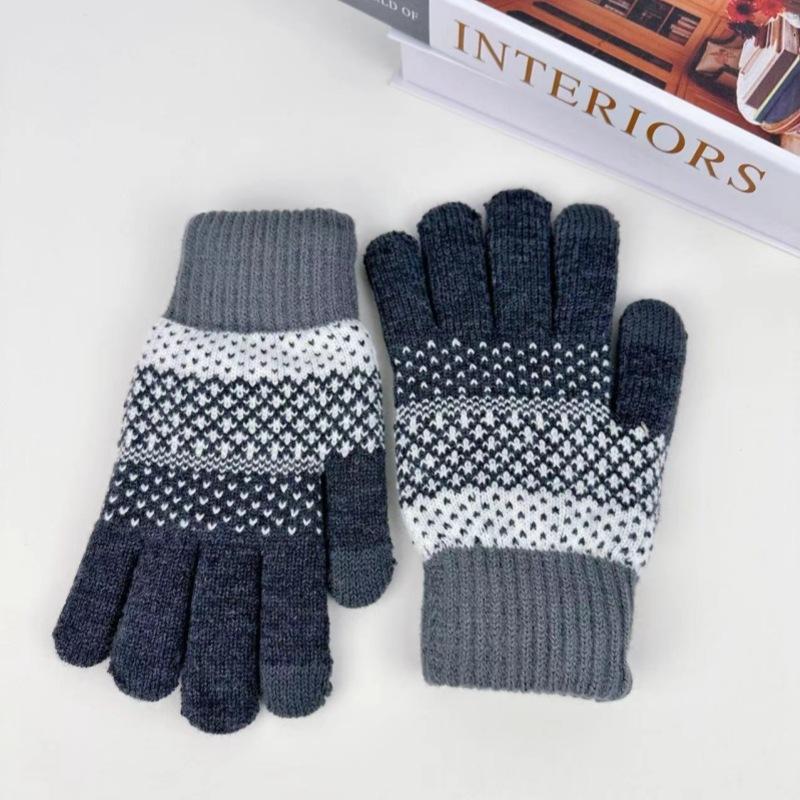 Warm Knitted Gloves for Men Winter Double Layer Thickened and Velvet for Cold Protection