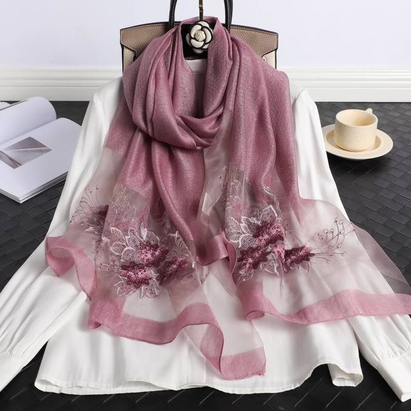 Beach Stoles Headscarf Women Scarf Silk Wool Embroidery Floral Female Thin  New Foulard Bufanda Hijab Shawls Wraps Pashmina