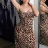 Dámské skluzové šaty Leopardí potisk s úzkým pasem a nízkým výstřihem do V, výstřih do V bez rukávů Plesový koktejlový klub Party Maxi šaty