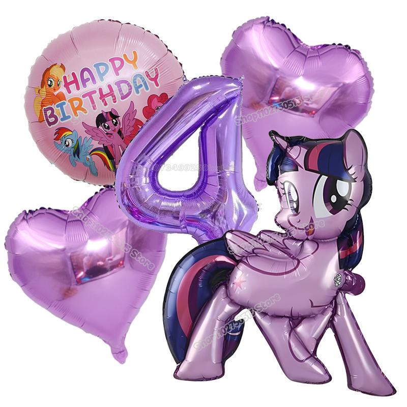 Beautiful My Little Ponys Girl Birthday Number Balloons Decoration Cute Cartoon Love Shape Round Balloons Set Party Supplies Kids Favor
