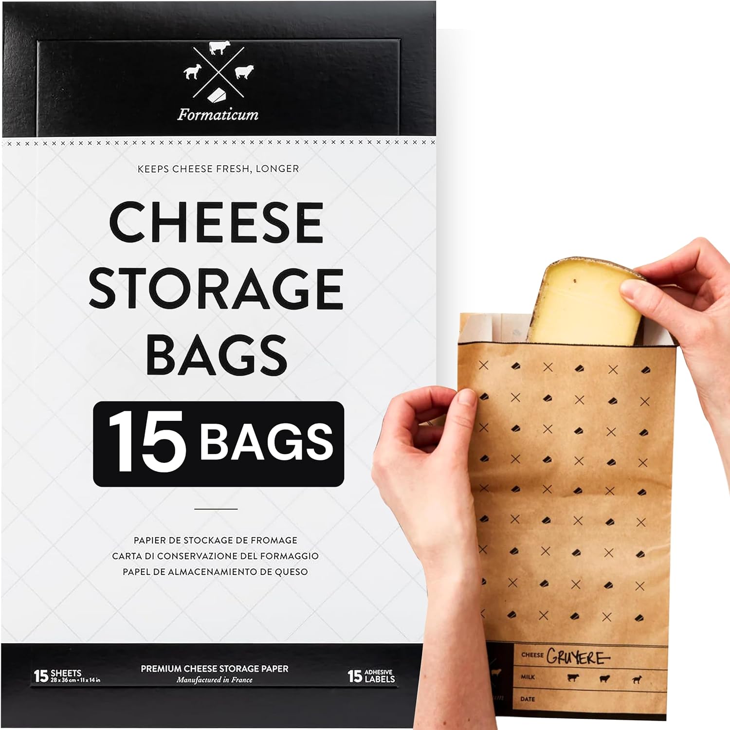 Formaticum - 15-Pack Cheese Storage Bags - 6.25 x 11 Wax Paper Bags to Keep Cheese or Charcuterie Fresh - Professional Grade Cheese Paper for 15 Bags