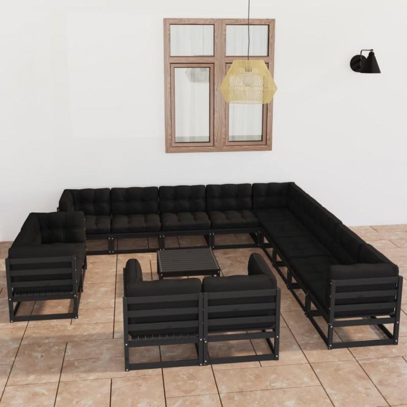 Day and Night - Day and Night 14-piece Garden Furniture Set with Black Pine Wood Cushions