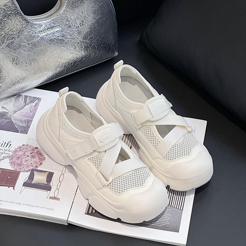 

Baotou sports sandals women s hollow breathable dad shoes women s new thick-soled casual little white shoes hole women s shoes 35 бежевый