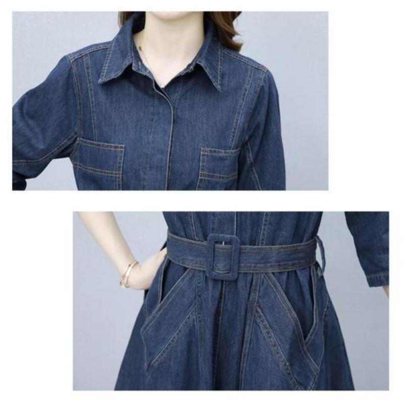 Jarní a podzimní dámská móda Šaty Úzká košile Džínová sukně
