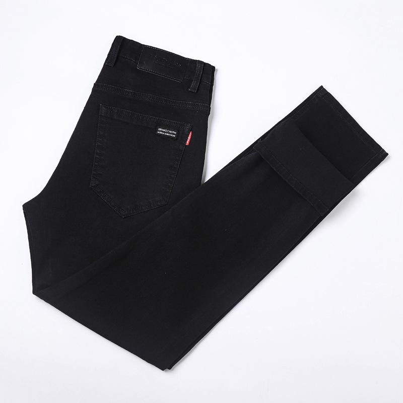 Podzimní Nové Silné Čistě Černé Pánské Džíny Strečové Slim Fit Všestranné Kalhoty Kalhoty s Rovnou Nohavicí High-End Ležérní
