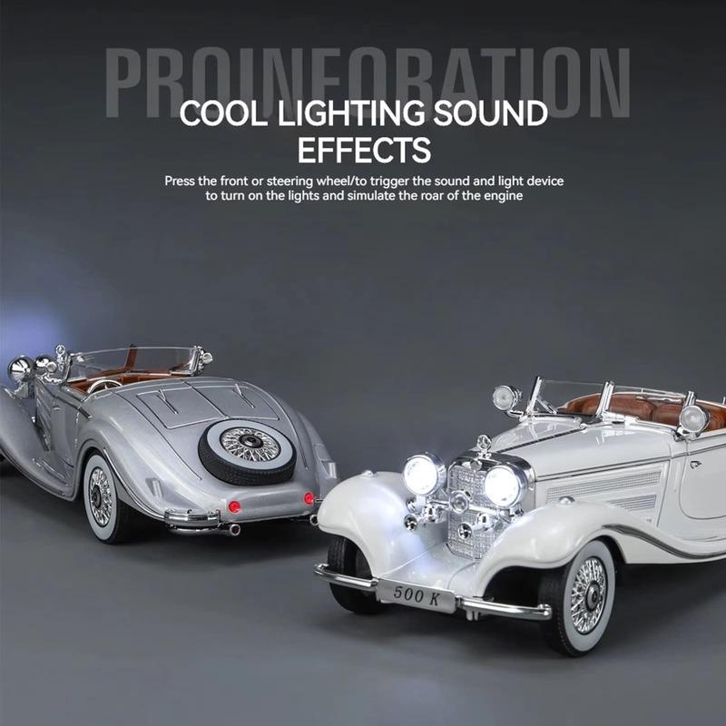 Retro-Stil 1:24 Oldtimermodelle aus Legierung, klassische 500K- und CLK-GTR-Serie, geeignet für junge Leute zum Sammeln und Ausstellen von Geschenken und Spielzeugen für Jungen