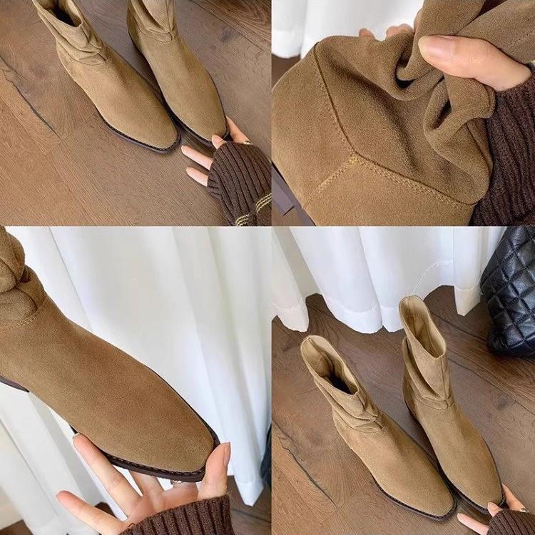 Inner heightening stack boots women's 2025 autumn new khaki short boots medium tube Martin retro western cowboy boots