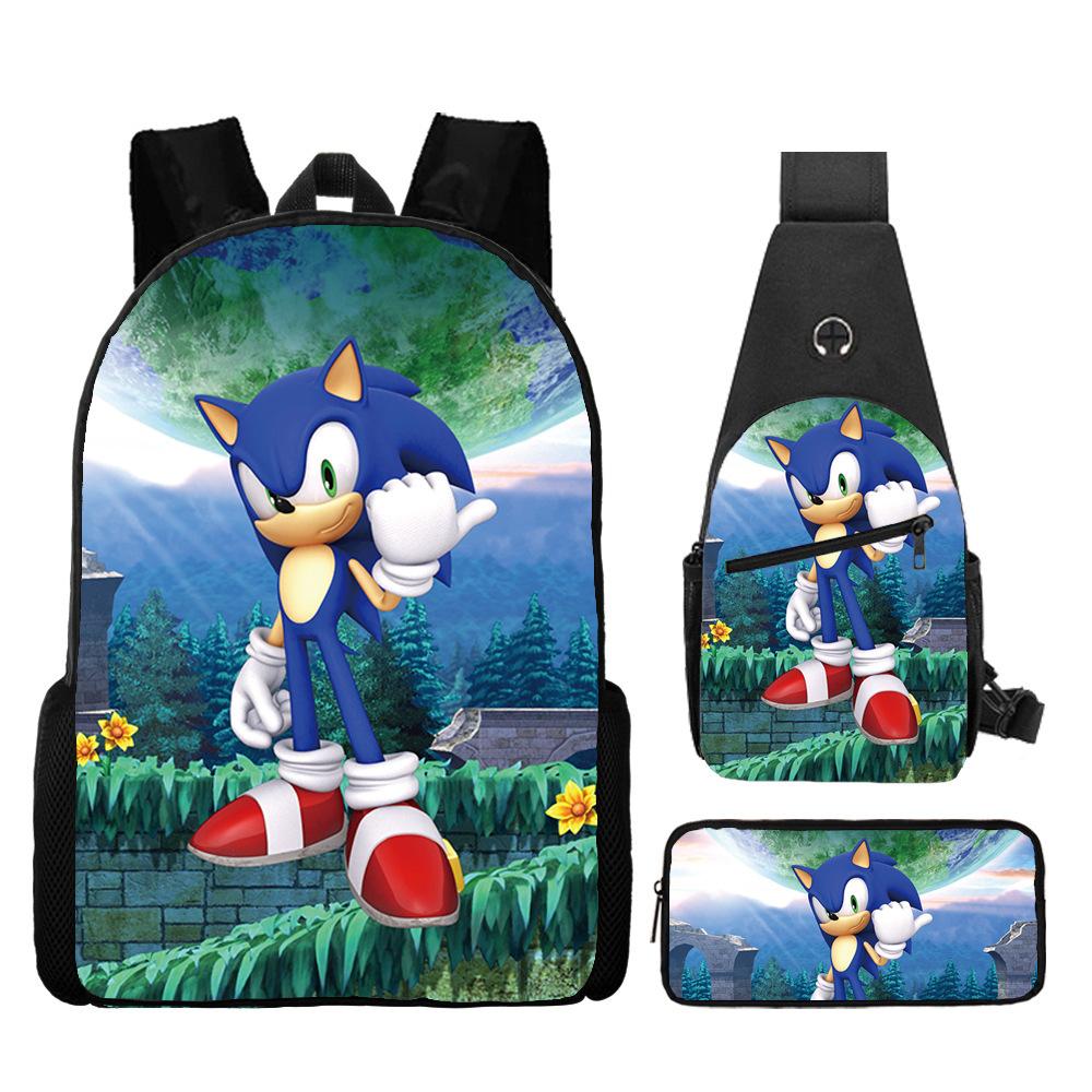 Backpack, Primary School Student Animation Schoolbag, Cartoon Backpack, Satchel, Pencil Bag, Three-Piece Set.