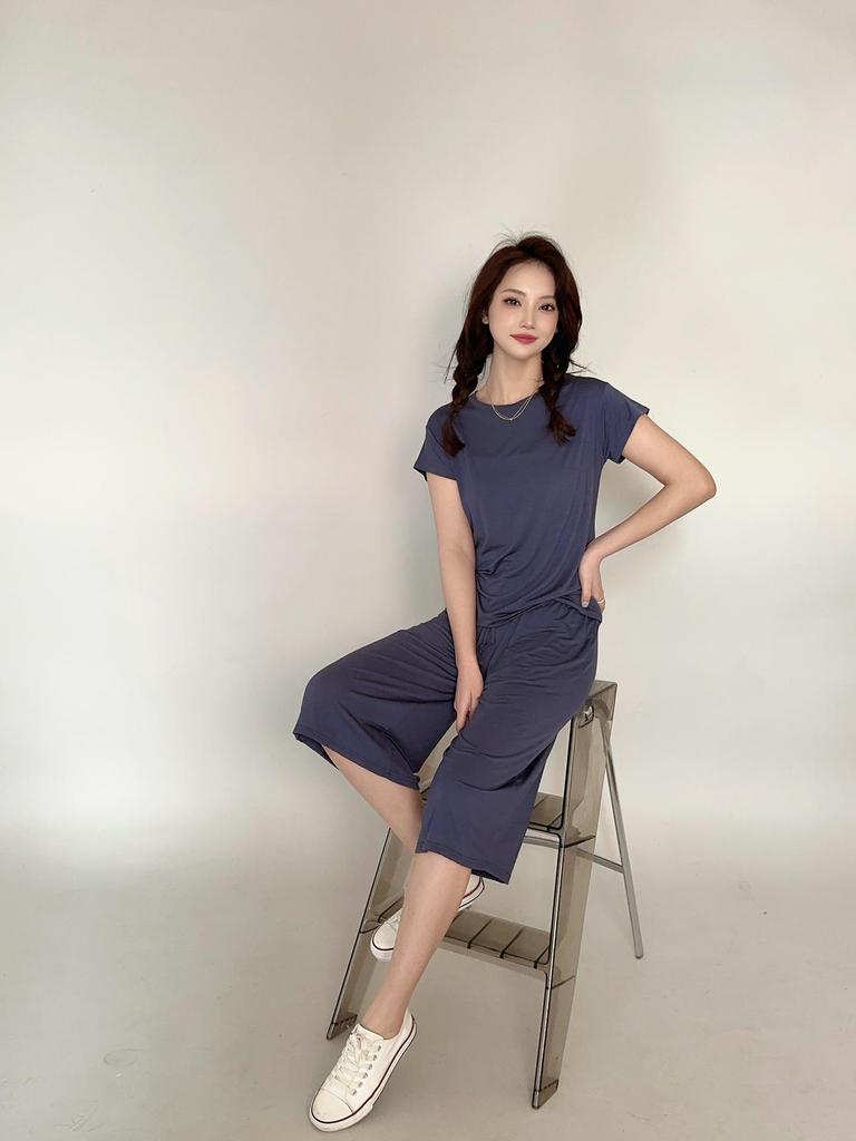Women's Plus Size Modal Short Sleeve Casual Set - Korean Style Wide Leg Pants Two-Piece Homewear
